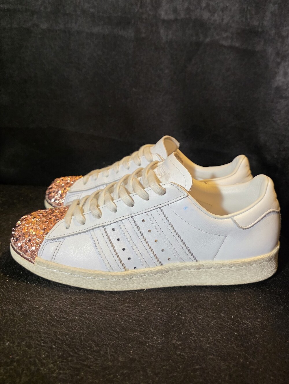 White Mens Low-Top Sneakers with Rose Gold Glitter Toe Size 7.5 - Picture 5 of 9
